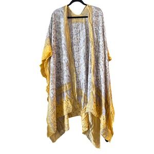 Boho Scarf Yellow Gray Floral Print Lightweight Shawl Wrap